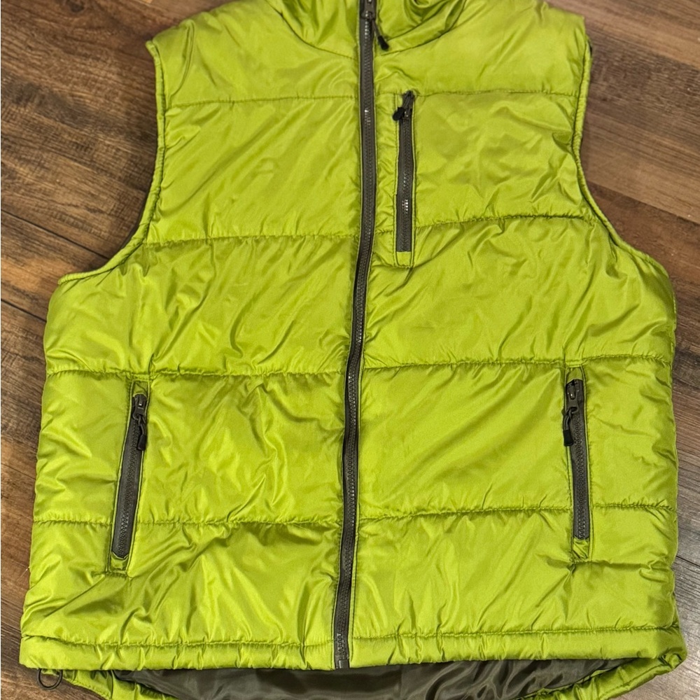 Outdoor Life Men's Large Green Gray Full Zip Puffer Vest with Pockets EUC